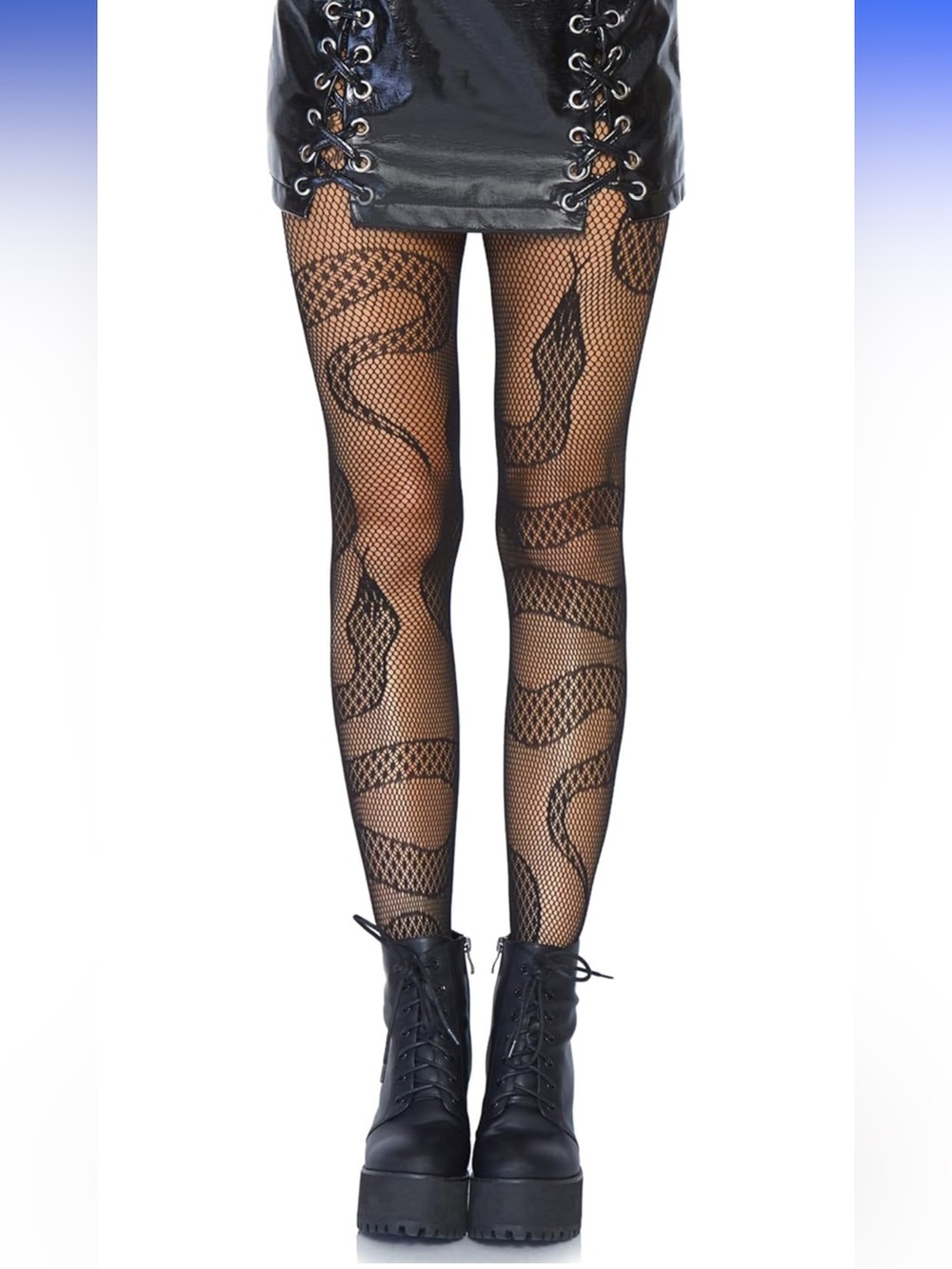 Black Snake Pattern Fishnet Tights - Women Accessories